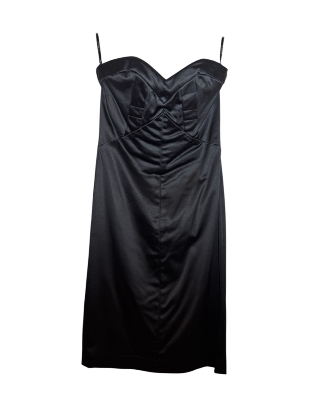 bebe Black Satin Midi Slip Dress with Sweetheart Bodice